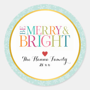 Sticker Rond Moderne Coloré Soyez Joyeux & Lumineux Noël