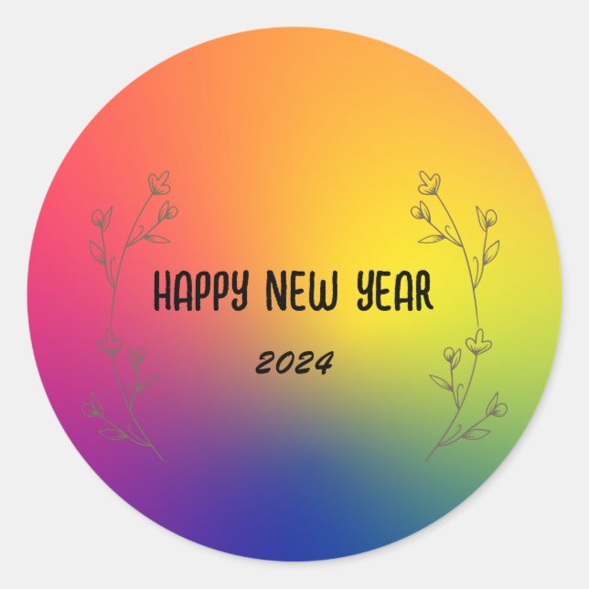 Sticker Rond Moderne Colorful floral dégradé Bonne année (Devant)