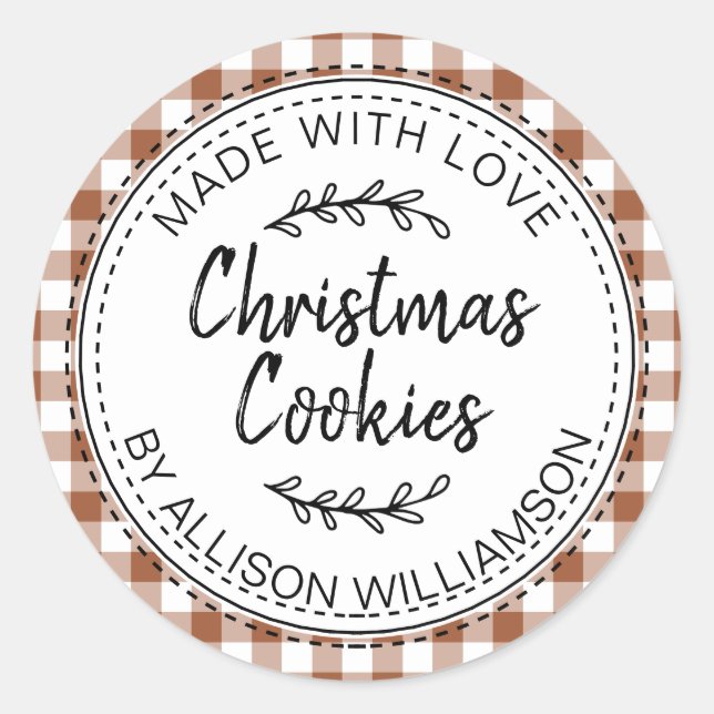 Sticker Rond Moderne Cookie de Noël Maison Rustique en Terracot (Devant)