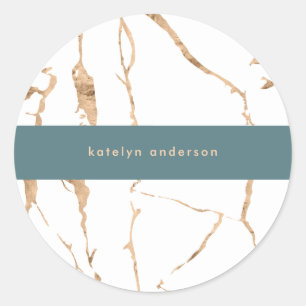 Sticker Rond Moderne Cracked Gold White Styliste Professionnel