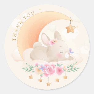 Sticker Rond Moderne Cute Aquarelle Bunny Baby shower Merci