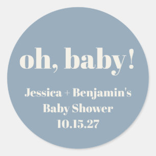 Sticker Rond Moderne Cute Dusty Blue Baby shower Nom personnali