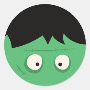 Sticker Rond Moderne Cute Frankenstein Monster Halloween