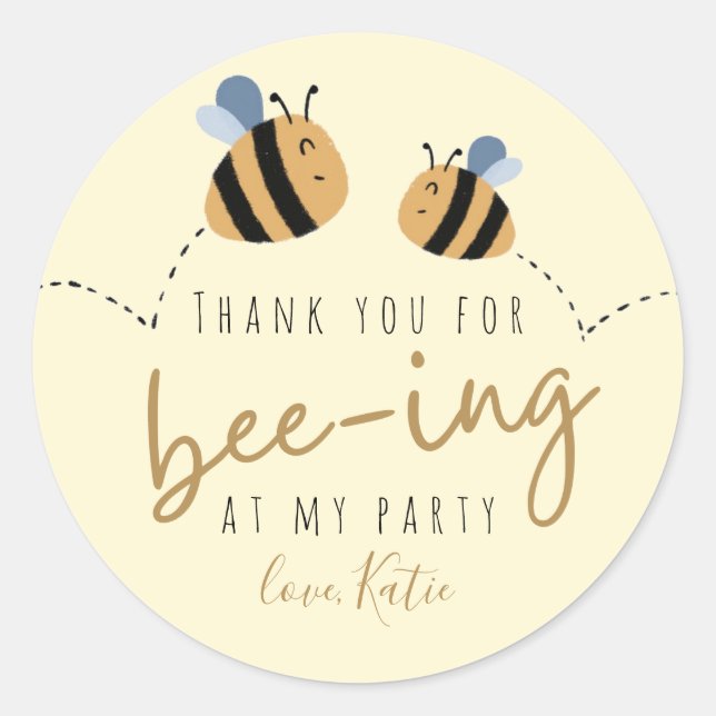 Sticker Rond Moderne Cute Jaune Bumblebee Merci Anniversaire (Devant)