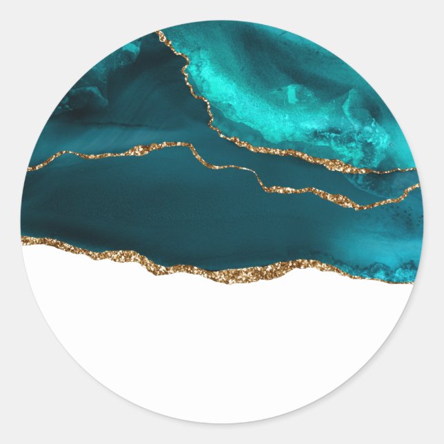 Sticker Rond Moderne Design Turquoise Agate & Gold Ribbon sur B (Devant)