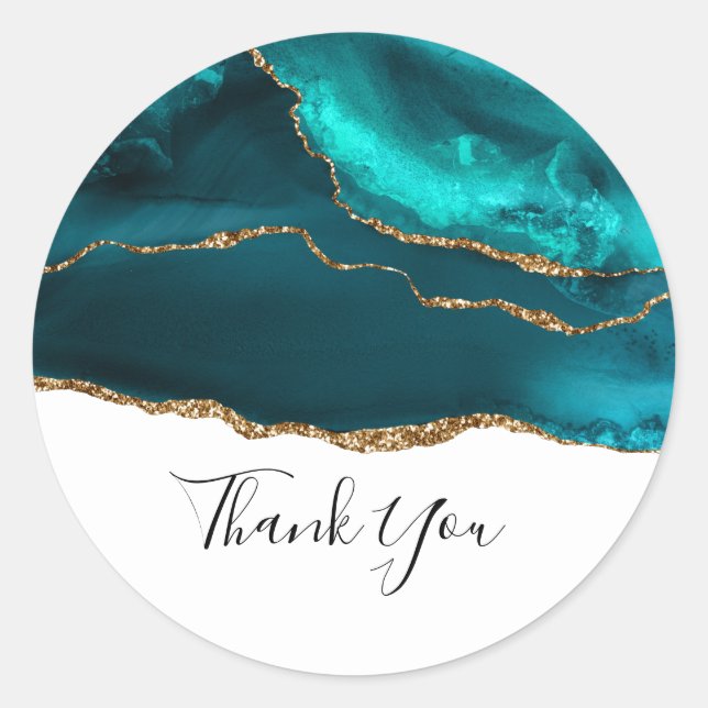Sticker Rond Moderne Design Turquoise Agate & Gold Ribbon sur B (Devant)