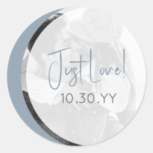 Sticker Rond Moderne Dusty Blue Décontracté Just Love Mariage