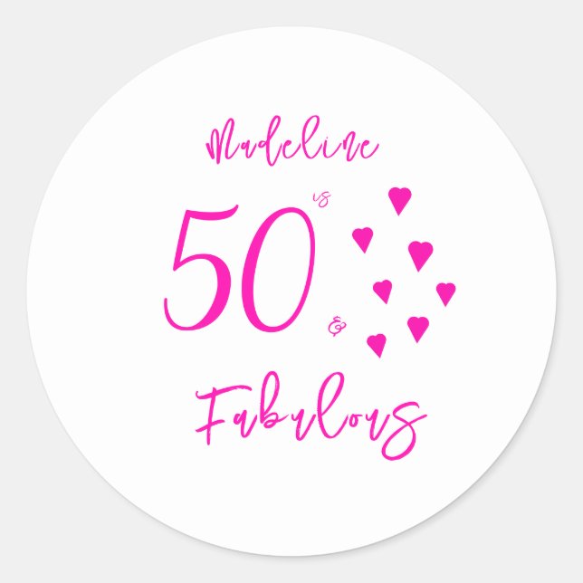 Sticker Rond Moderne Elégant Black Hot Pink Coeurs 50e annivers (Devant)