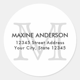 Sticker Rond Moderne Elegant Classic Gris Monogramme initial