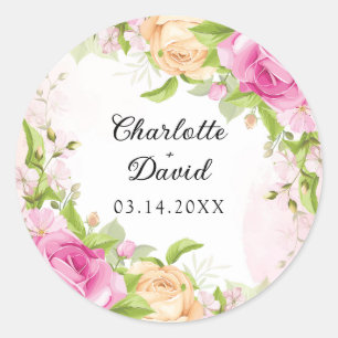 Sticker Rond Moderne élégant Floral Chic Mariage Classic Round