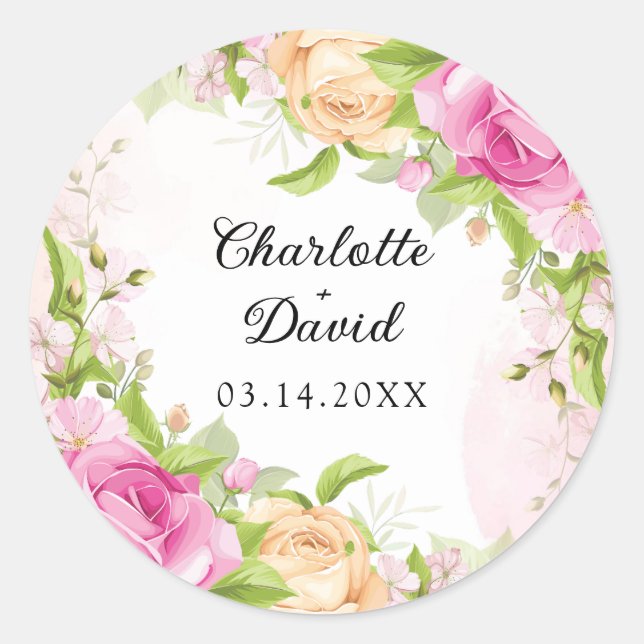 Sticker Rond Moderne élégant Floral Chic Mariage Classic Round (Devant)