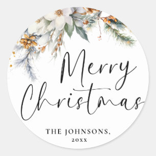 Sticker Rond Moderne élégant Joyeux Noël personnalisé Vert fonc