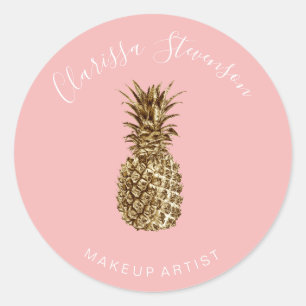 Sticker Rond Moderne élégant maquillage rose ananas or