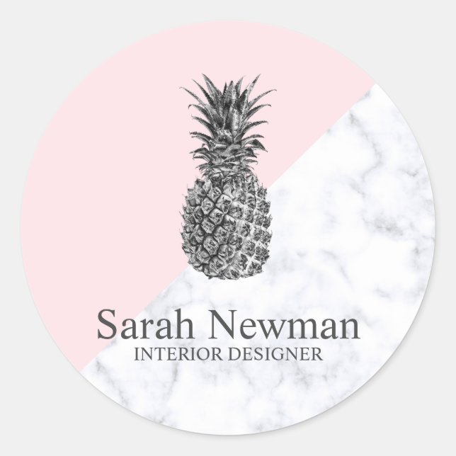 Sticker Rond Moderne élégant rose d'ananas argent (Devant)