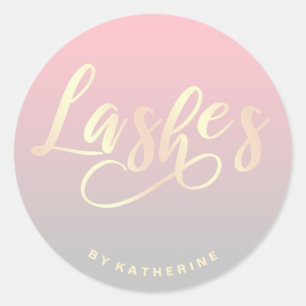 Sticker Rond Moderne élégant rose gris & or lashes