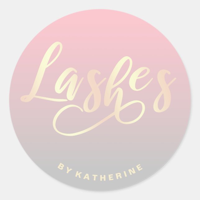 Sticker Rond Moderne élégant rose gris & or lashes (Devant)