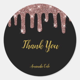 Sticker Rond Moderne Elegant Rose noir Or personnalisé