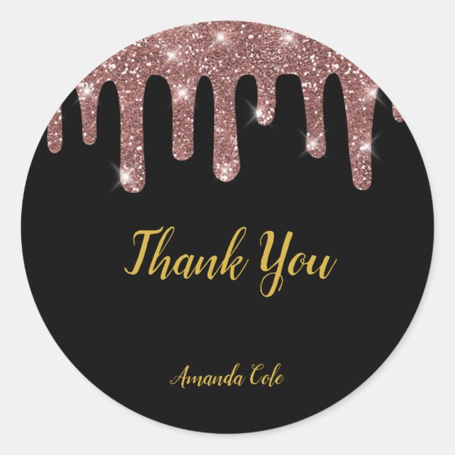Sticker Rond Moderne Elegant Rose noir Or personnalisé (Devant)