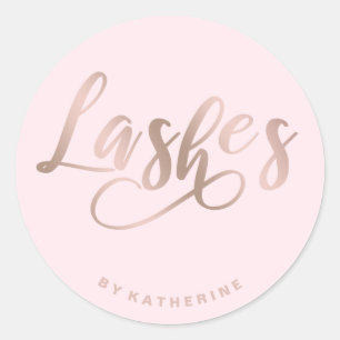 Sticker Rond Moderne élégant rose & rose or lashes