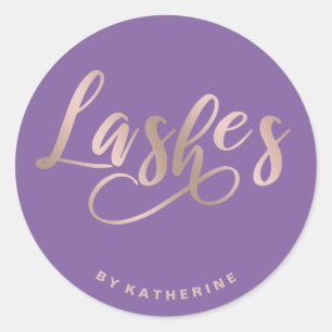 Sticker Rond Moderne élégant violet & rose or lashes