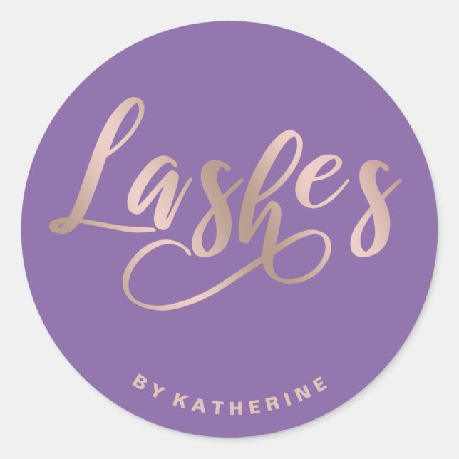 Sticker Rond Moderne élégant violet & rose or lashes (Devant)