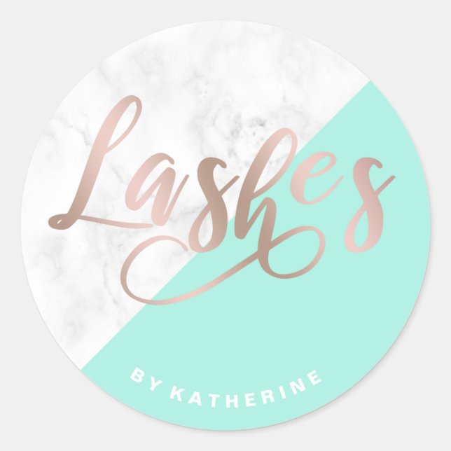 Sticker Rond Moderne élégante marbre & lachette rose or lashes (Devant)