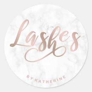 Sticker Rond Moderne élégante marbre & lachette rose or lashes