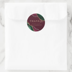 Sticker Rond Moderne Emerald Green Gold Agate Mariage Bourgogne