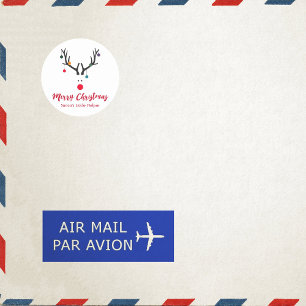 Sticker Rond Moderne et drôle Santas aide rennes sur blanc