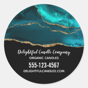 Sticker Rond Moderne et élégant Turquoise Agate & Gold Ribbon B