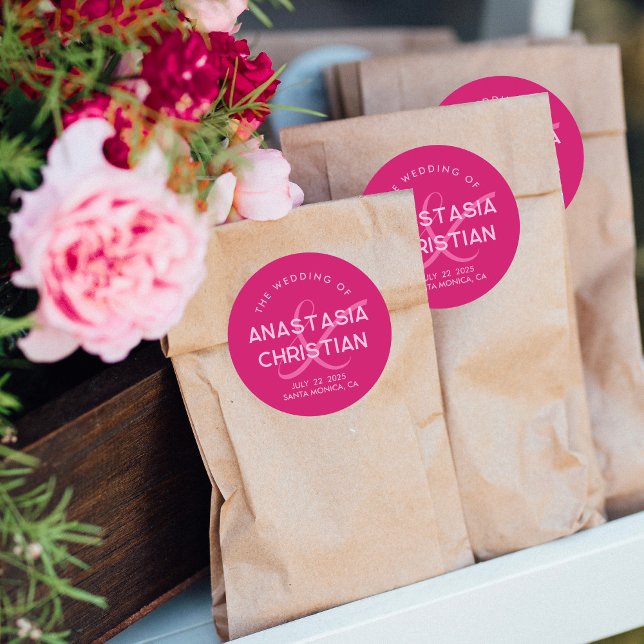 Sticker Rond Moderne et Gras Mariage Magenta (Créateur téléchargé)