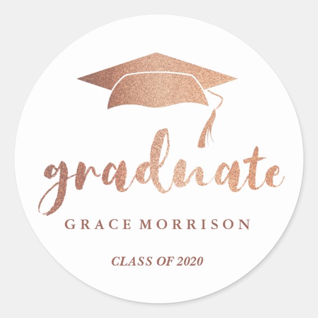 Sticker Rond Moderne et tendance Rose Gold Personnalisé Graduat (Devant)
