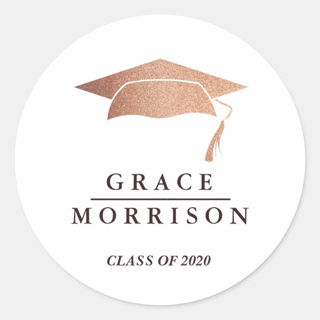 Sticker Rond Moderne et tendance Rose Gold Personnalisé Graduat (Devant)