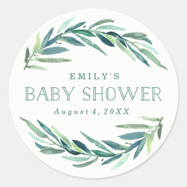 Sticker Rond Moderne Eucalyptus | Baby Shower (Devant)
