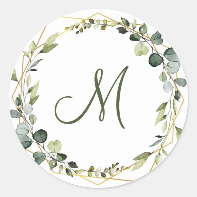 Sticker Rond Moderne Eucalyptus Wreath MONOGRAS Boho (Devant)