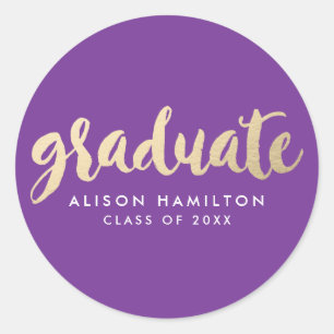 Sticker Rond Moderne Faux Gold Foil Graduation