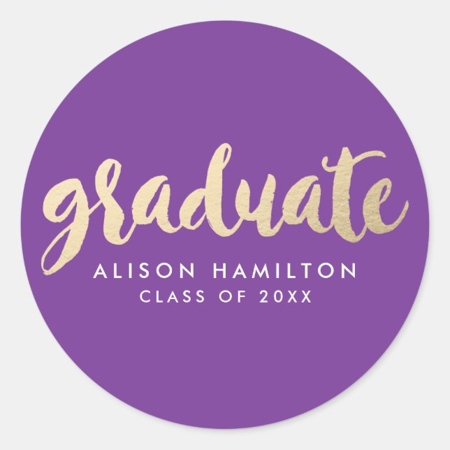 Sticker Rond Moderne Faux Gold Foil Graduation (Devant)