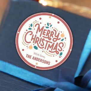 Sticker Rond Moderne festif mignon rouge & blanc Joyeux Noël