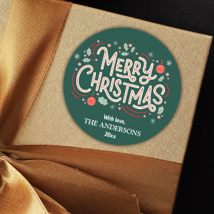 Sticker Rond Moderne festif mignon vert & blanc Joyeux Noël