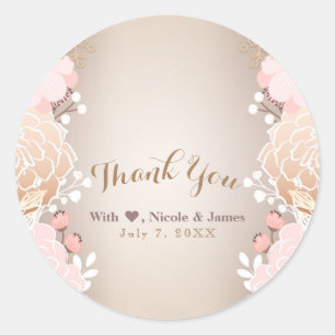 Sticker Rond Moderne Fête de Mariage Florale Rose et Or Tout Év