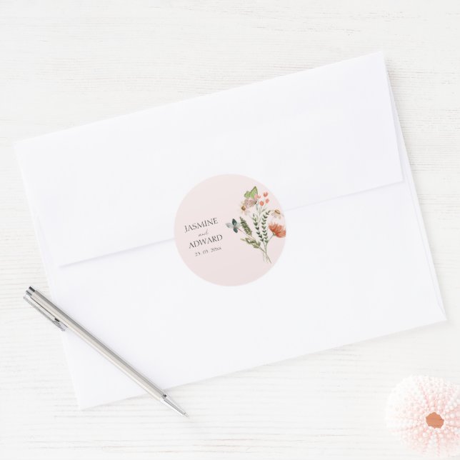 Sticker Rond Moderne Fleur sauvage  Mariage Floral (Enveloppe)