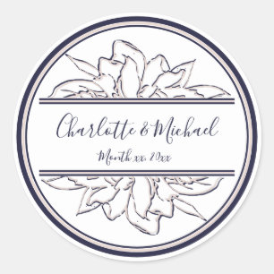 Sticker Rond Moderne, Gardenia, Marine et Blush, Classique Mari