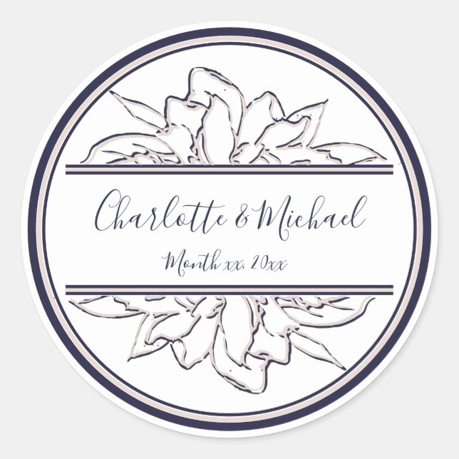 Sticker Rond Moderne, Gardenia, Marine et Blush, Classique Mari (Devant)