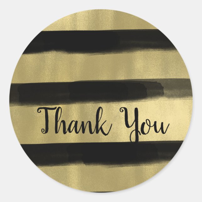Sticker Rond Moderne Glam Noir & Or Peinture Rayure Bande (Devant)