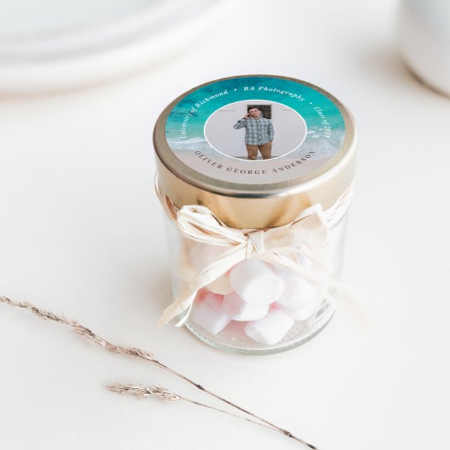 Sticker Rond Moderne graduation plage océanique Voyage photo mo (Créateur téléchargé)