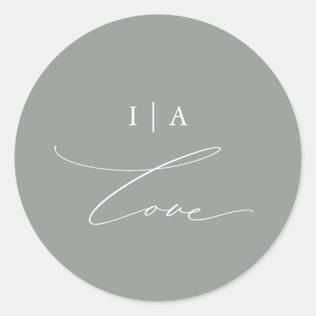 Sticker Rond Moderne Green Love Calligraphie Monogramme Mariage (Devant)