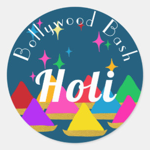 Sticker Rond Moderne Happy Holi Festival Hindu Couleurs Design