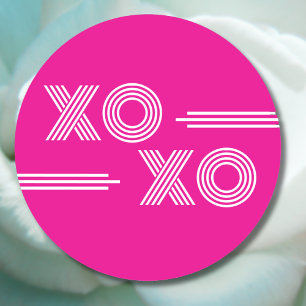 Sticker Rond Moderne Hot rose et blanc XOXO Valentine