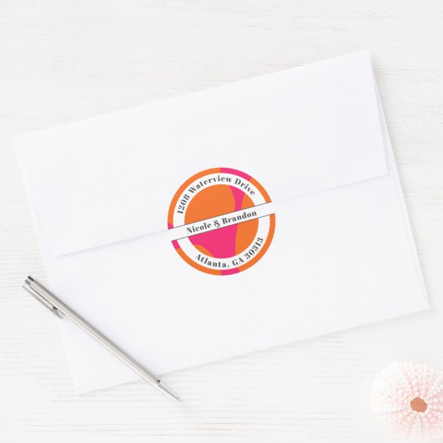 Sticker Rond Moderne Hot rose et orange Abstrait (Enveloppe)