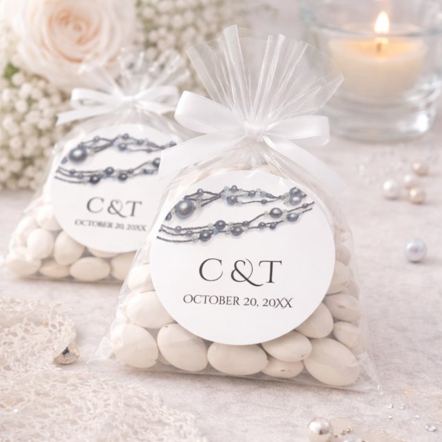 Sticker Rond Moderne Initiales De Mariage Perle Monogramme Élég (Créateur téléchargé)